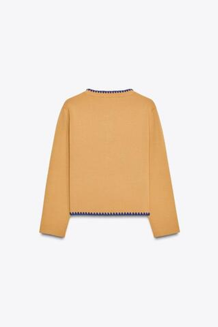 ZARA КАРДИГАН С КОНТРАСТНОЙ ВЫШИВКОЙ, МЯГКИЙ КАШТАНОВЫЙ