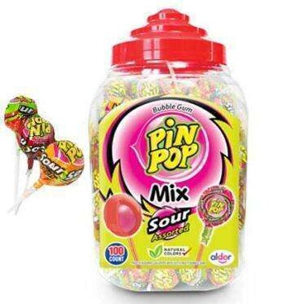 Леденец ALDOR Pin Pop Кислый 100шт*17гр с жвачкой