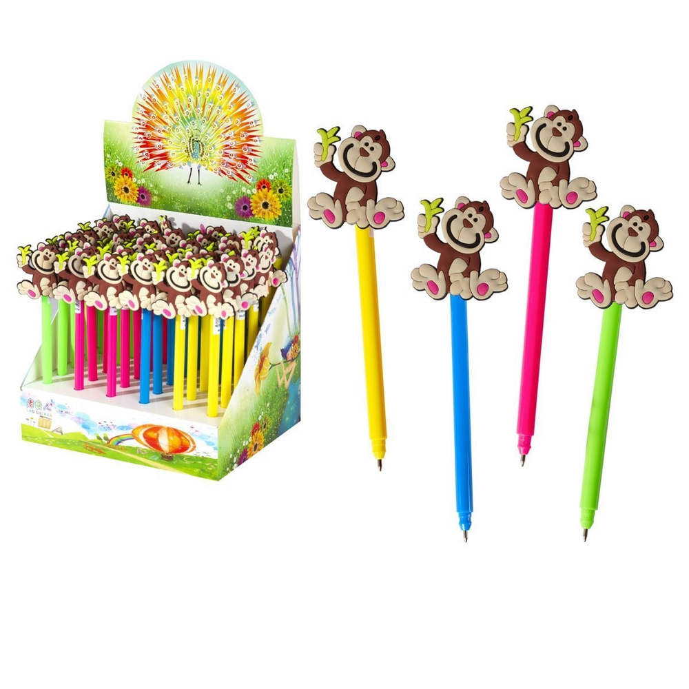 Ручка шариковая Alingar "Обезьянка", 0,7 мм, синяя, цветной пластиковый корпус, карт. уп.