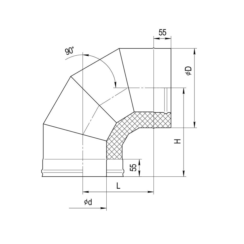 Сэндвич-колено 90° (430/0,8мм + оц.) Ф115х200