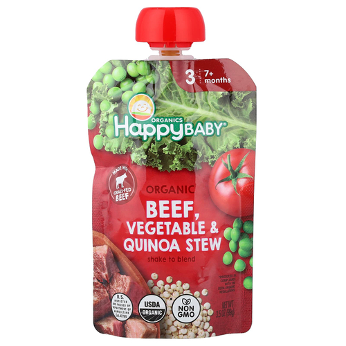 Happy Family Organics, Happy Baby®, органическая говядина, для детей от 7 месяцев, тушеные овощи и киноа, 99 г (3,5 унции)