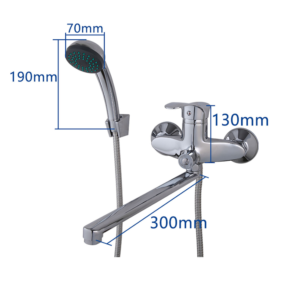 Смеситель для ванны и раковины 40к F22001 FRAP (L излив, лейка 1 реж, хром, латунь)