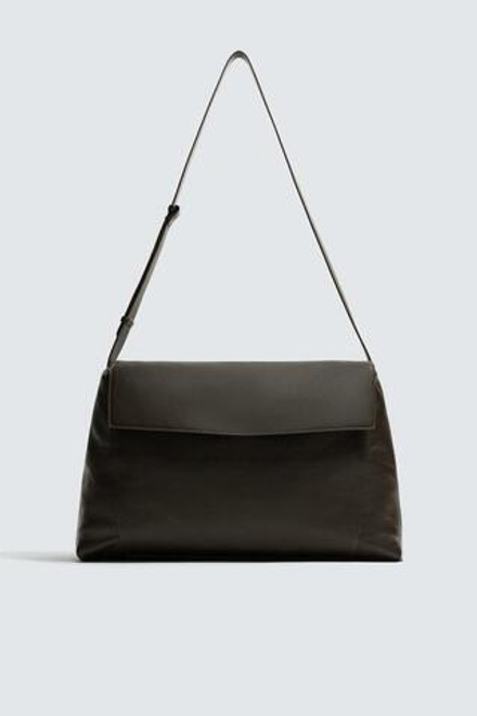 ZARA КОЖАНАЯ СУМКА С ПЛЕЧЕВЫМ РЕМНЕМ XL, LIMITED EDITION, КОРИЧНЕВЫЙ