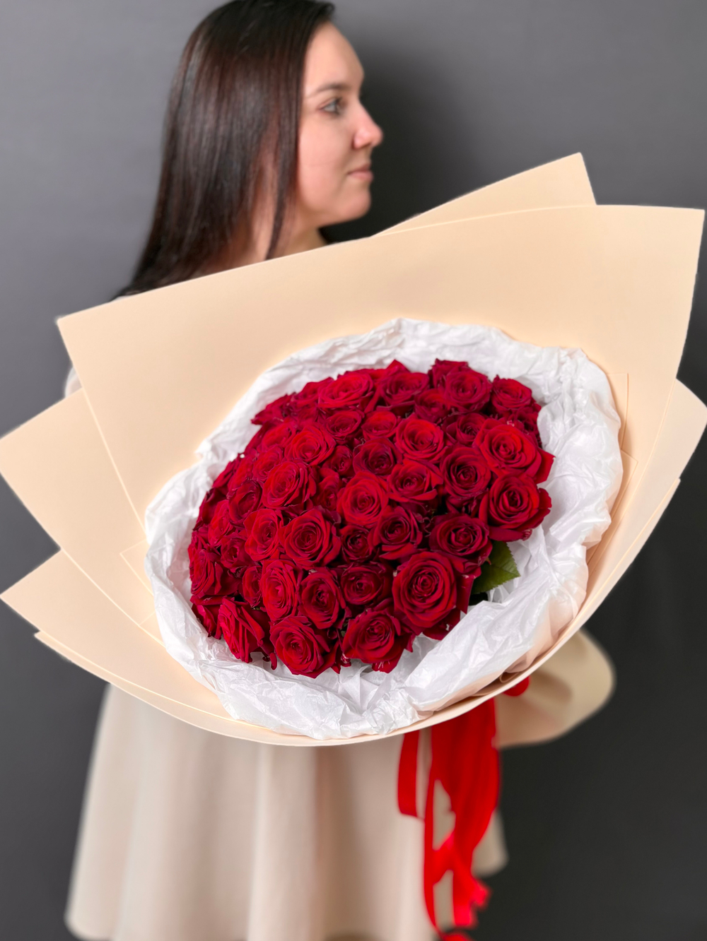 51 красная роза 50 см