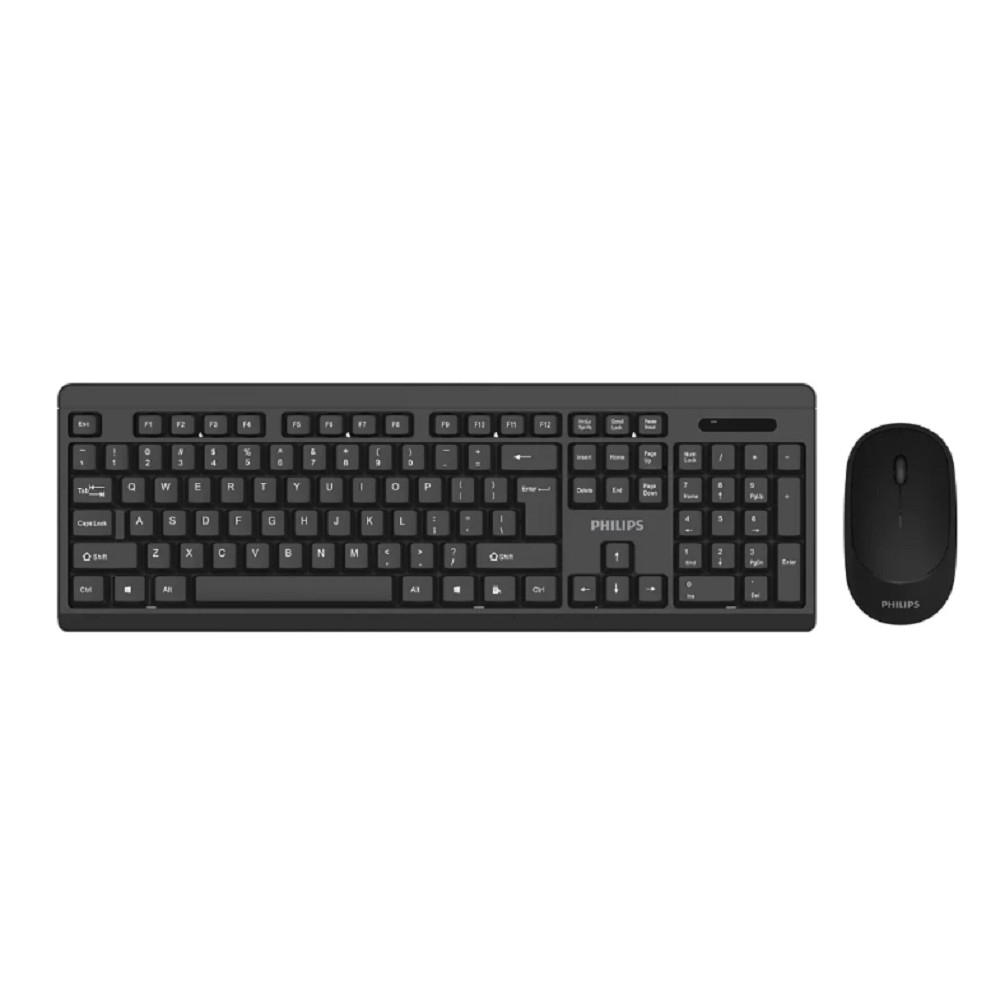 Комплект (клавиатура + мышь) Philips Беспроводной Комплект SPT6324, 2.4 GHz 104 клав/3 кнопки, 1600dpi, русская заводская раскладка, чёрный