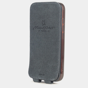 Чехол iPhone 17 Pro Max натуральная кожа сафьяно, серого цвета