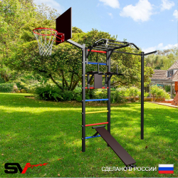Уличная шведская стенка Sv Sport с комплектом турник прямой У464К (Турник-Рукоход/Брусья/Скамья/Кронш бокс/Щит баскет)