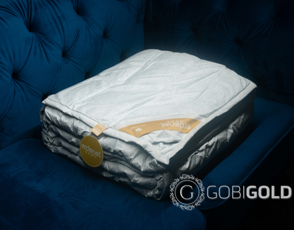 Одеяло стеганое из 100% верблюжьего пуха 150х200 см. (ERDENET) - серо-голубое