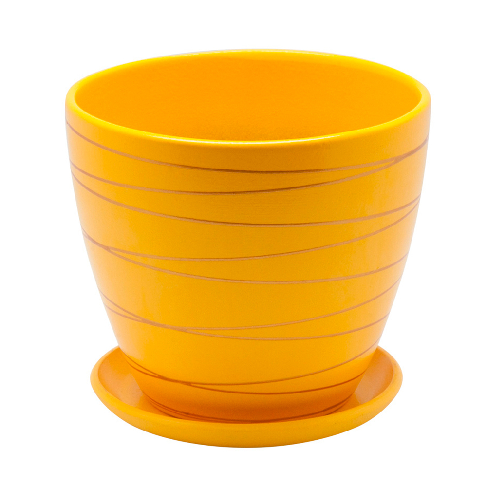 Керамический горшок с подставкой, 1,4л., Д145 Ш145 В130, желтый BH-25-1