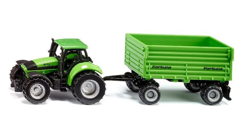 Трактор DEUTZ-FAHR с 4хколесным прицепом, Siku