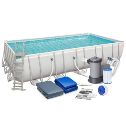 Каркасный прямоугольный бассейн Bestway 671х366х132 см + фильтр-насос 5678 л/ч, тент, лестница, настил (56470/56272 BW)