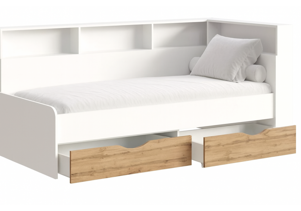 Кровать Woodville Амер 190х80 белый, дуб вотан