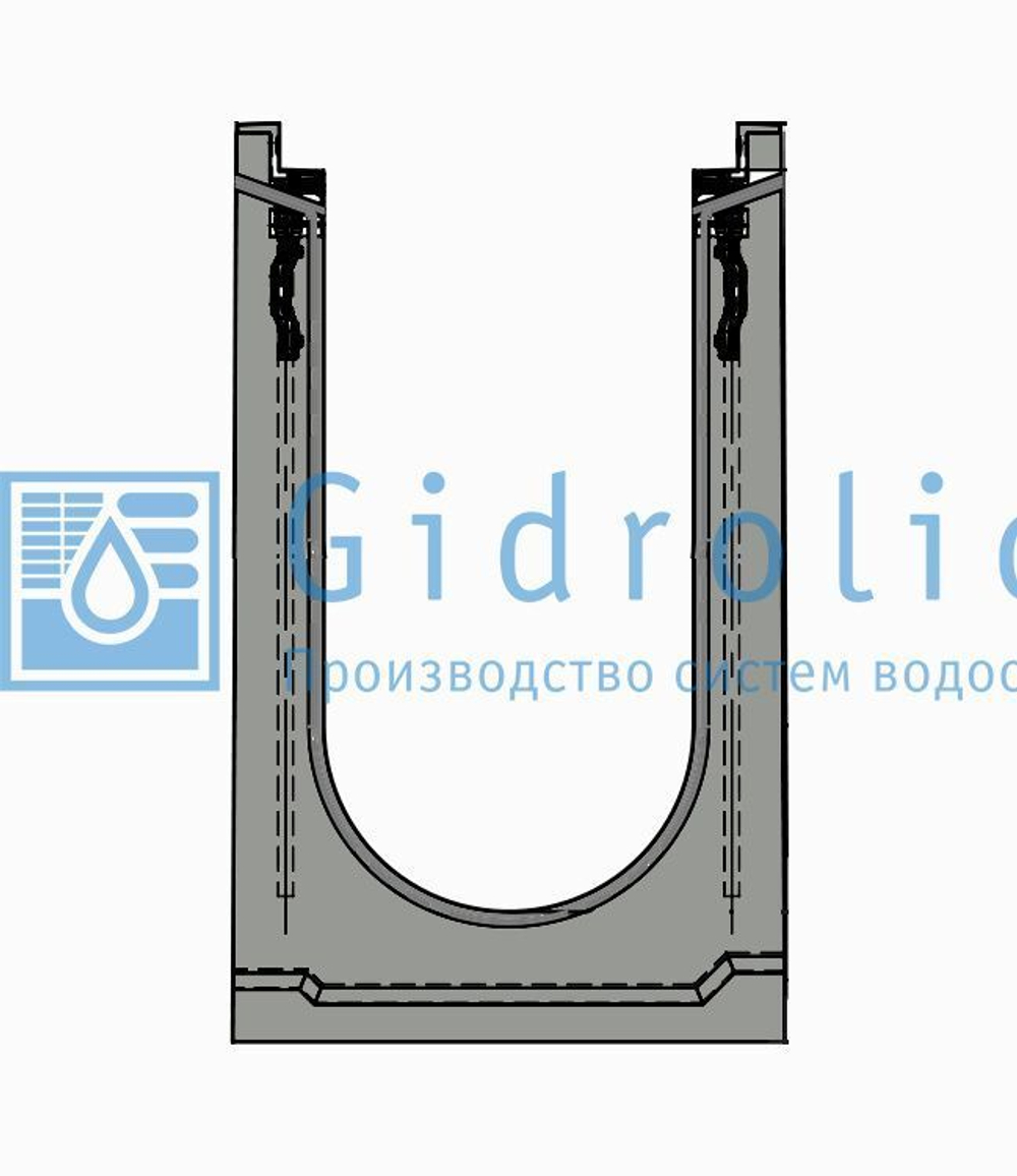 Лоток водоотводный бетонный коробчатый (СО-200мм), с чугунной насадкой КU 100.29,8 (20).49,5(42,5) - BGZ-S, №40-0
