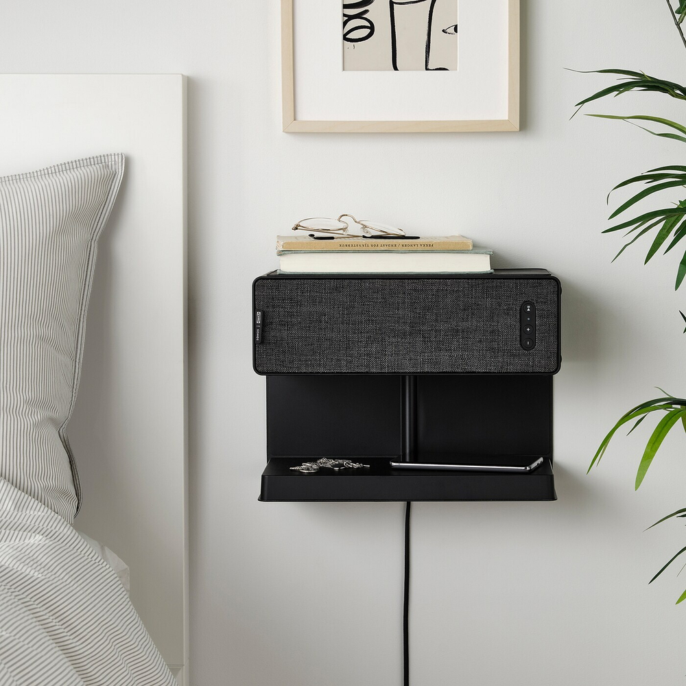 IKEA SYMFONISK  (ИКЕА СЙМФОНИСК)  -  Полка с беспроводным зарядным устройством, черная
