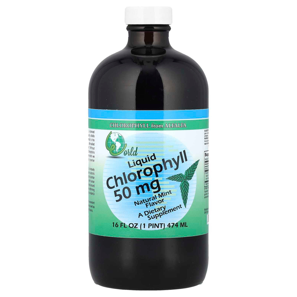 World Organic, жидкий хлорофилл, натуральная мята, 50 мг, 474 мл (16 жидк. унций)