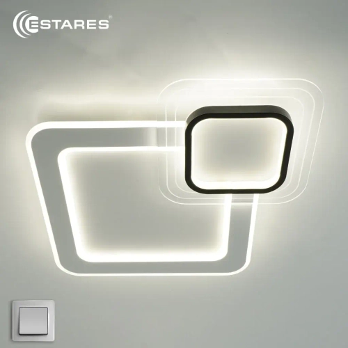 Управляемая светодиодная люстра SUVON 90W 2S-ON/OFF-480x480x70-WHITE/BLACK/CLEAR-220-IP20