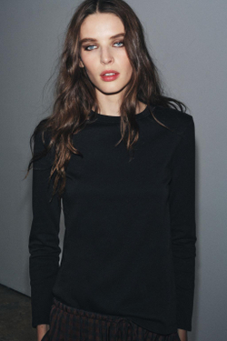 ZARA ФУТБОЛКА INTERLOCK С ДЛИННЫМИ РУКАВАМИ, УГОЛЬНЫЙ