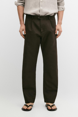 Massimo Dutti Прямые брюки из льна и хлопка с вытачками, коричневый