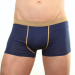 Мужские хлопковые трусы-боксеры с бежевой резинкой и окантовкой (Размер: 5X) (Цвет: темно-синий)
