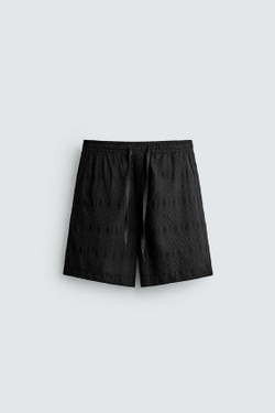 ZARA ШОРТЫ REGULAR FIT С ГЕОМЕТРИЧЕСКИМ ЖАККАРДОВЫМ УЗОРОМ, ЧЕРНЫЙ