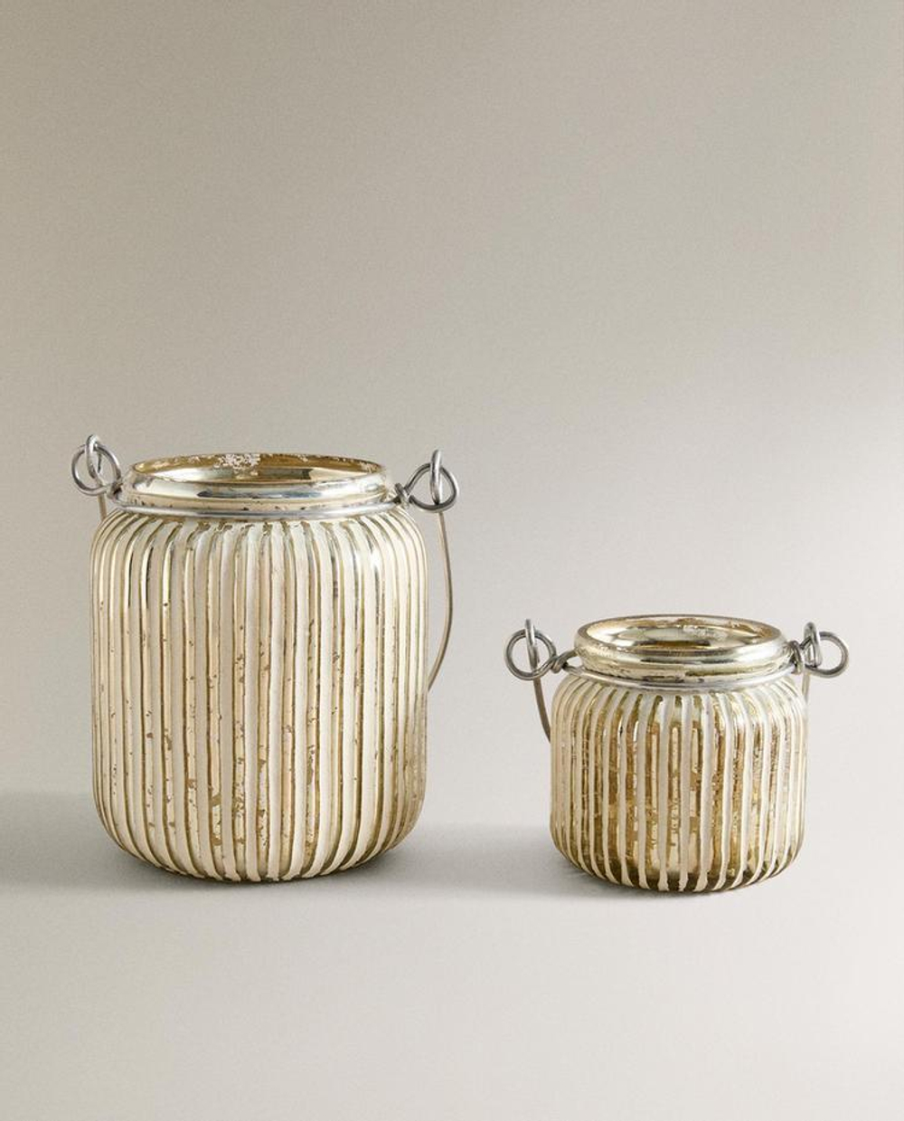 ZARA HOME НОВОГОДНИЙ СТЕКЛЯННЫЙ ФОНАРЬ С РУЧКОЙ, СЕРЕБРЯНЫЙ