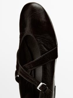 Massimo Dutti Балетки с перекрещивающимися лямками и пряжкой, коричневый