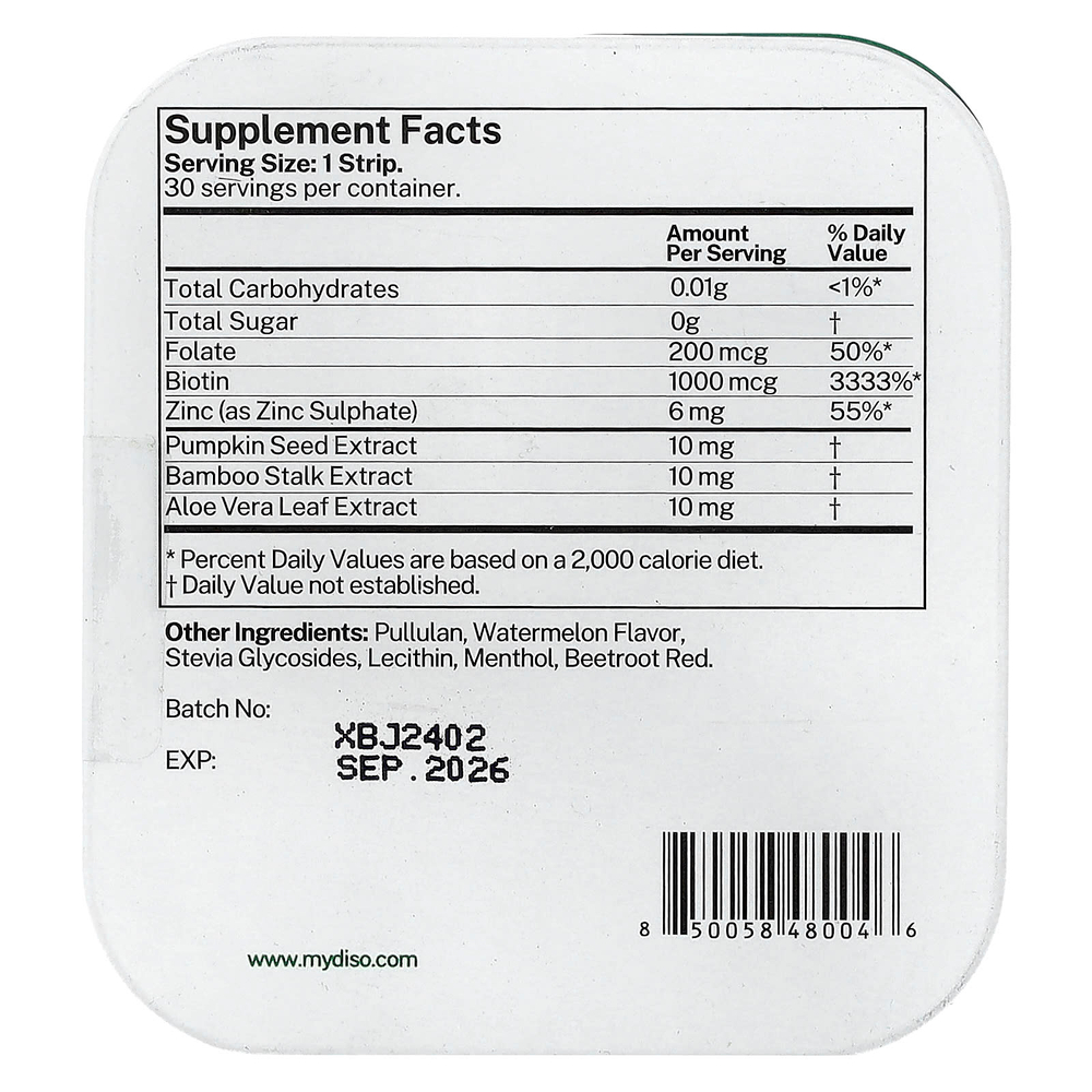 Diso, Derma, тропический арбуз, 30 полосок для полости рта