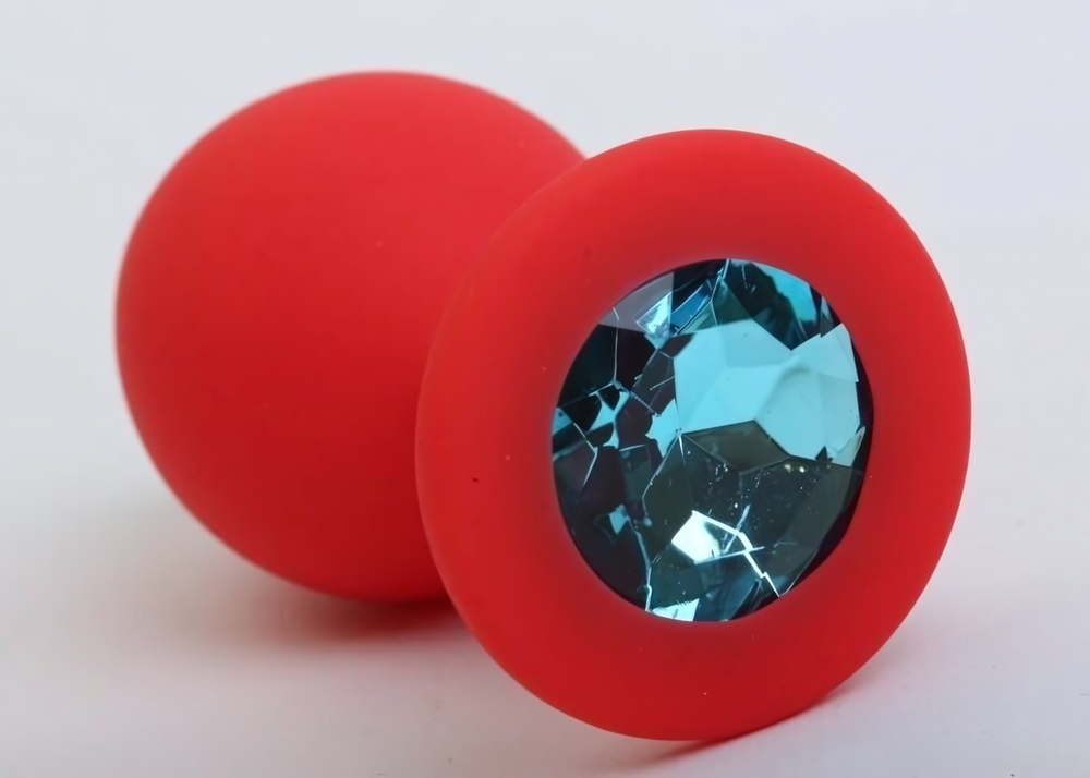 Красная силиконовая пробка с голубым стразом - 8,2 см. (Цвет: голубой)