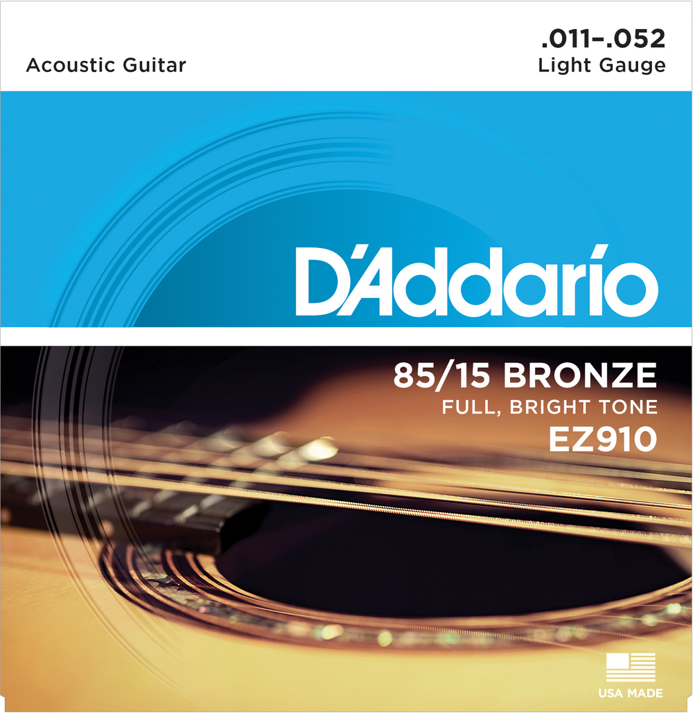 D`ADDARIO EZ910 струны для акустической гитары, бронза 85/15, Light 11-52.
