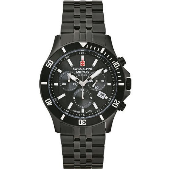 С браслетом Мужские наручные часы с черным браслетом Swiss Alpine Military 7022.9177 chronograph 42mm 10ATM