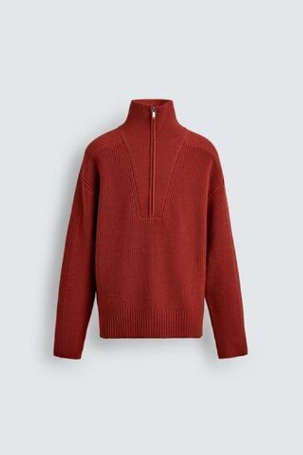 ZARA ВЯЗАНЫЙ СВИТЕР С ВОРОТНИКОМ НА МОЛНИИ, КРАСНЫЙ