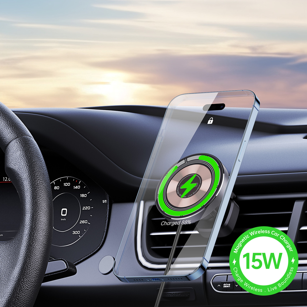 Магнитное беспроводное автомобильное зарядное устройство V2 Wireless Car Charger 15W, Duzzona