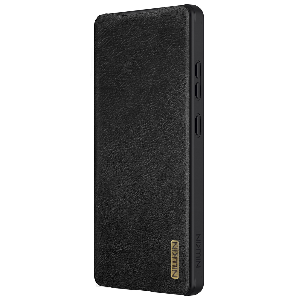 Кожаный чехол книжка черного цвета от Nillkin для Samsung Galaxy S25 Ultra, серия Qin Pro Leather с сдвижной защитной шторкой для камеры