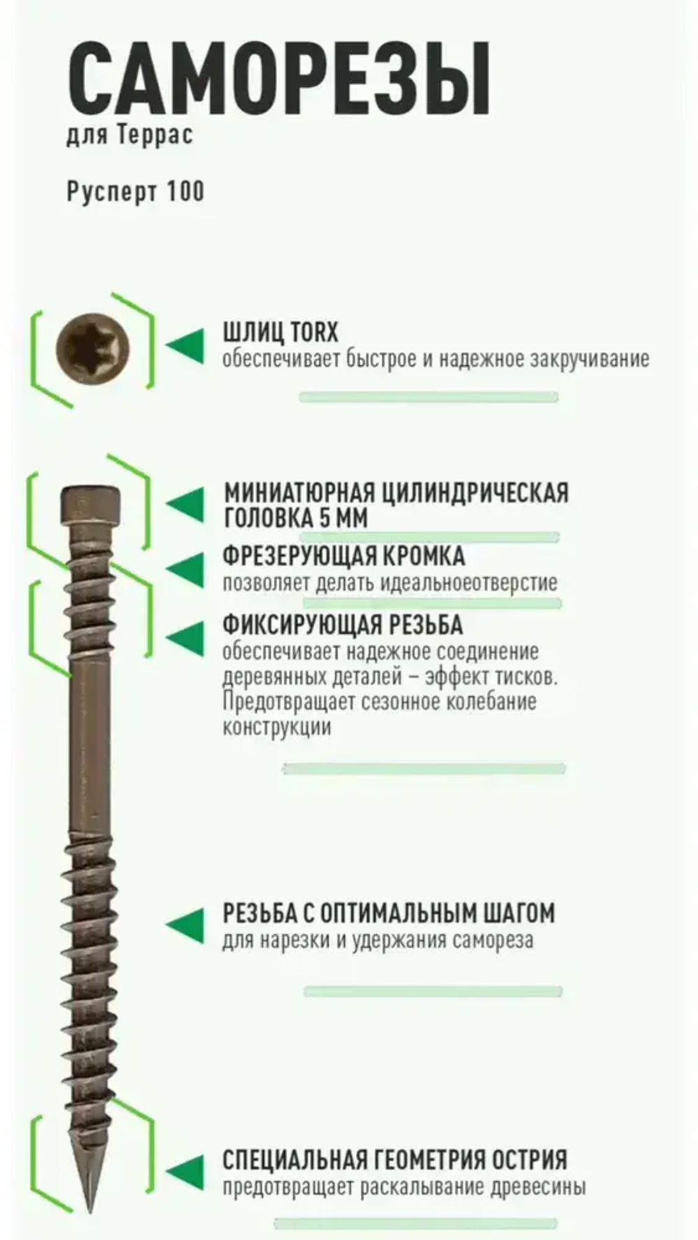 Саморез по дереву Gwozdeck для Террасной доски Потайной 5,0*80 Окрашенный Остроконечный Torx15 Упаковка 100 шт., подходит для ДЖЕТ 90