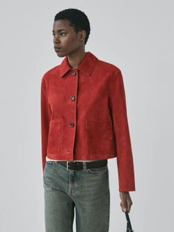 Massimo Dutti Короткая замшевая кожаная куртка, красный