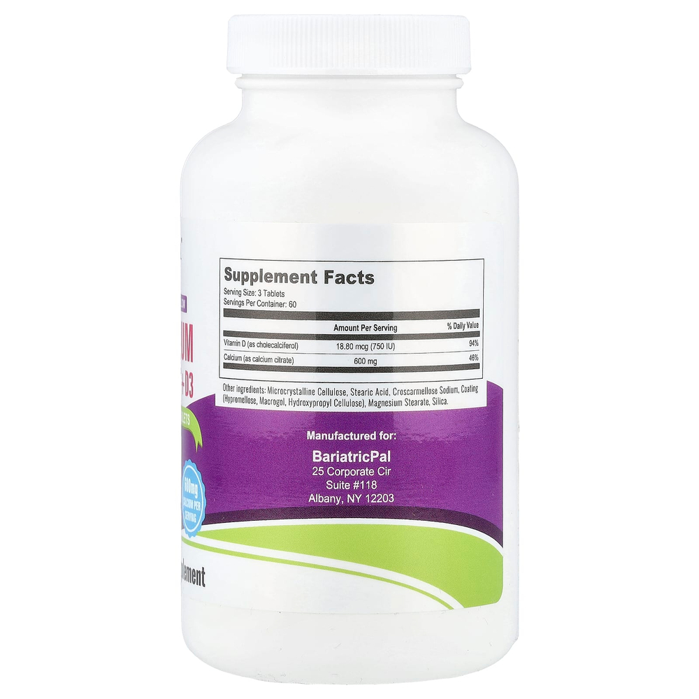 BariatricPal, цитрат кальция и D3, 180 таблеток, покрытых оболочкой