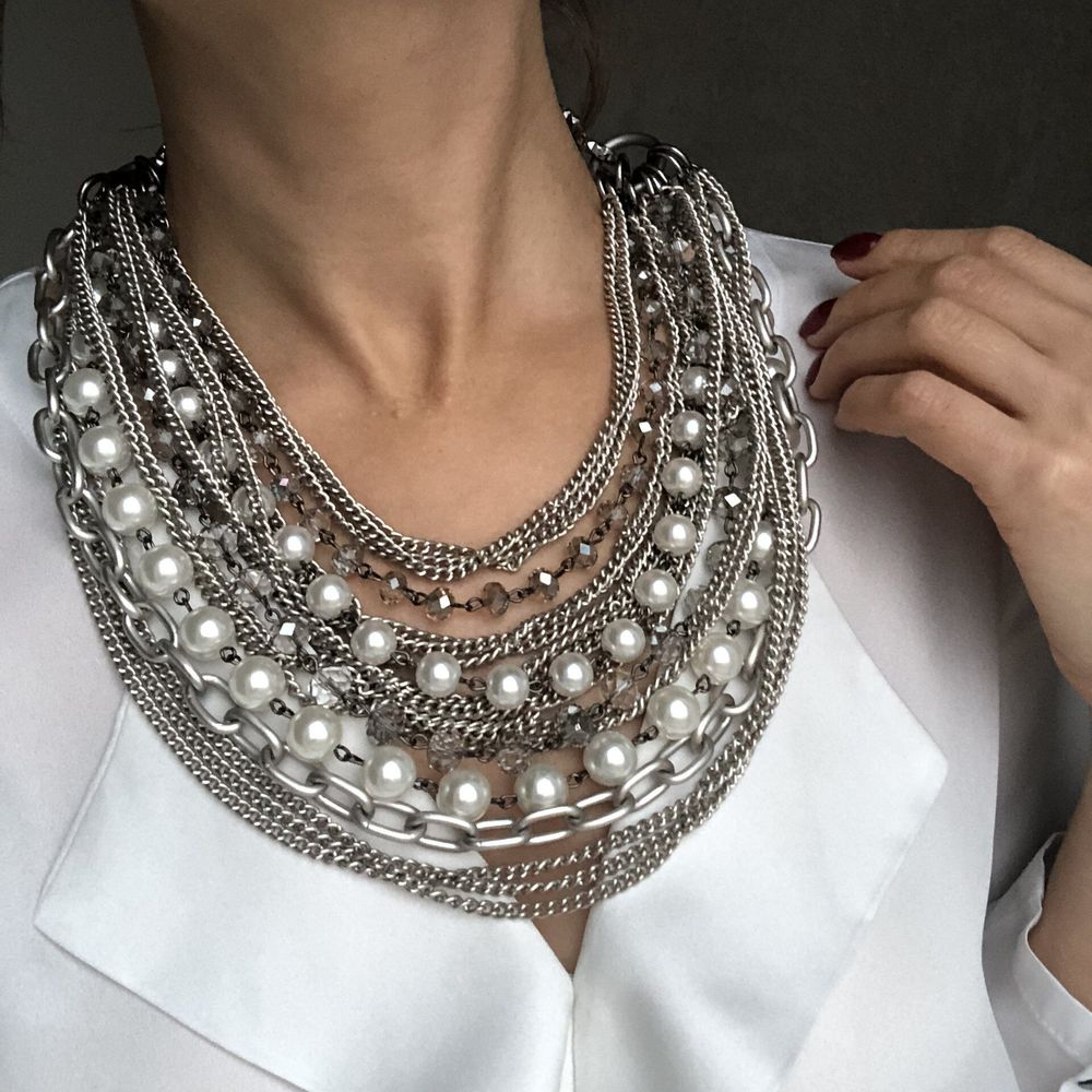 Колье многосл жемчуг/серебро, Италия Колье многосл жемчуг/серебро, Италия