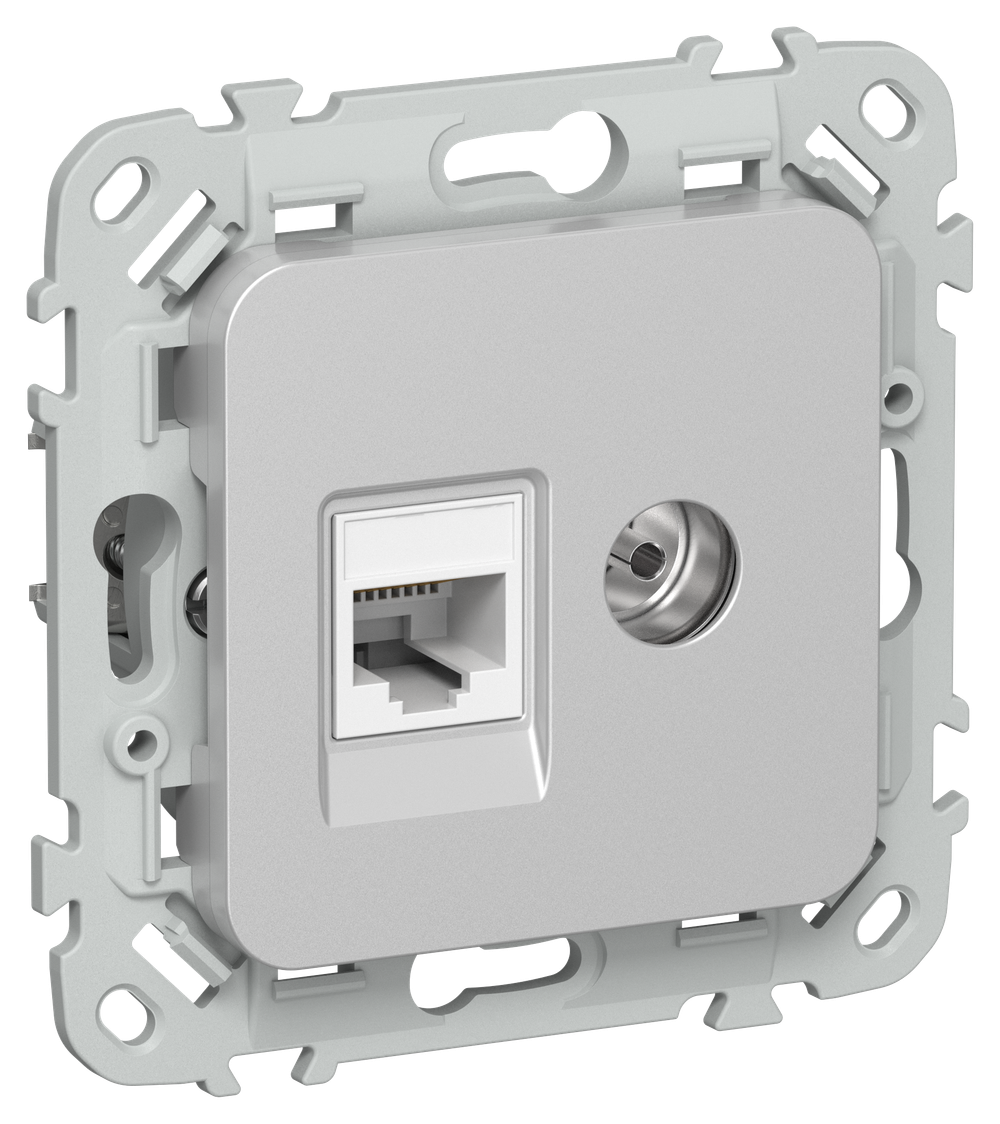 FLITE Розетка 2-местная RJ45/TV категория 5Е UTP РКТВ5е-2-0-ФлА алюминий IEK