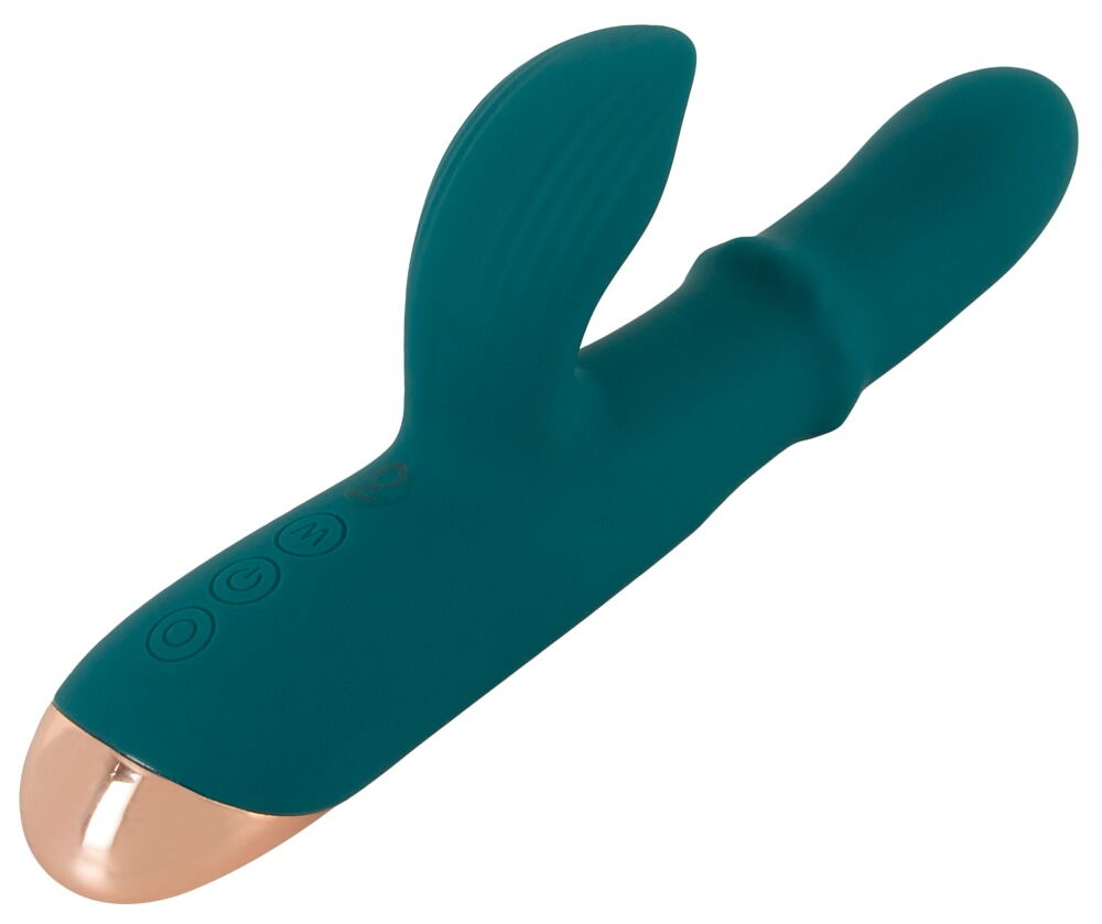 Зеленый вибратор-кролик с подвижным кольцом Thumping Rabbit Vibrator - 22,7 см. (Цвет: зеленый)