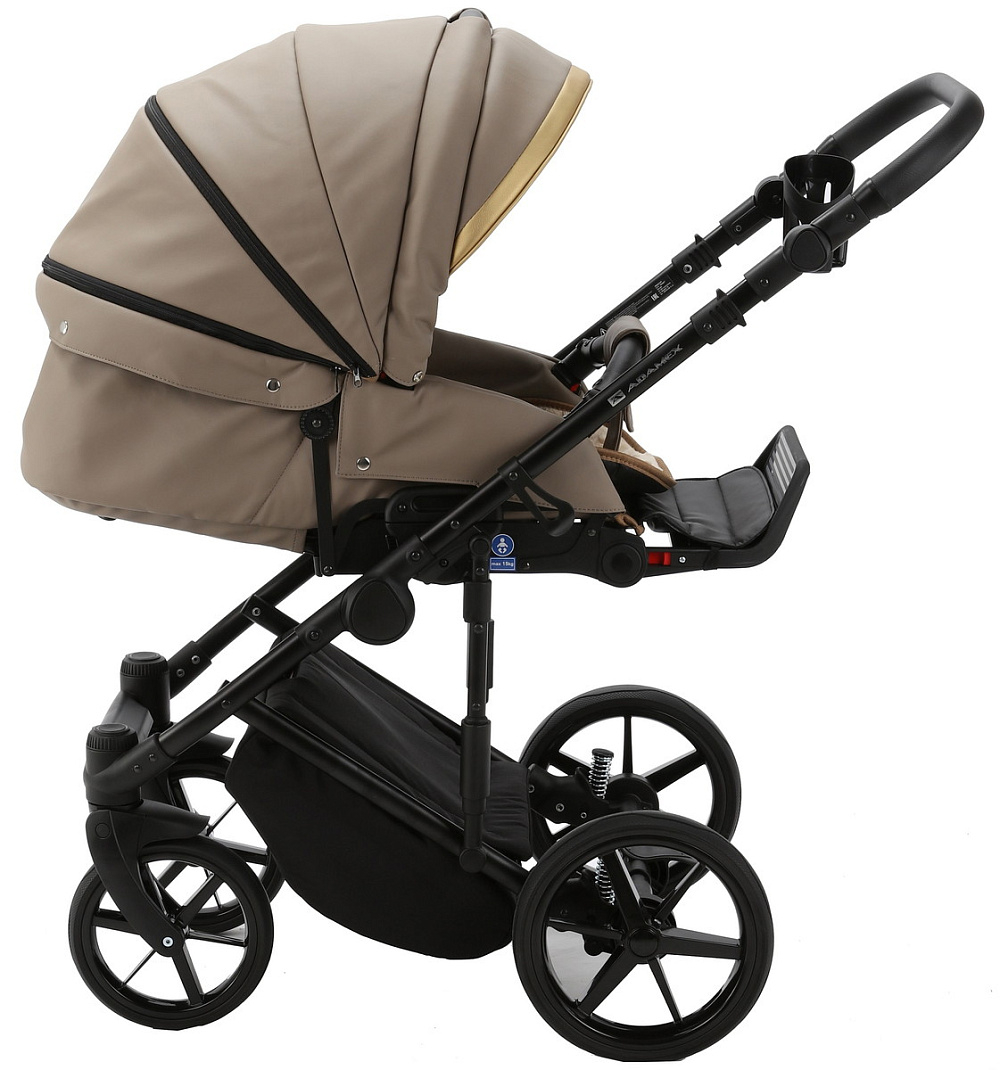 Детская коляска Adamex Rimini Deluxe 3 в 1 RI214 Т.БЕЖ.КОЖА+ЗОЛОТО.ОТДЕЛКА