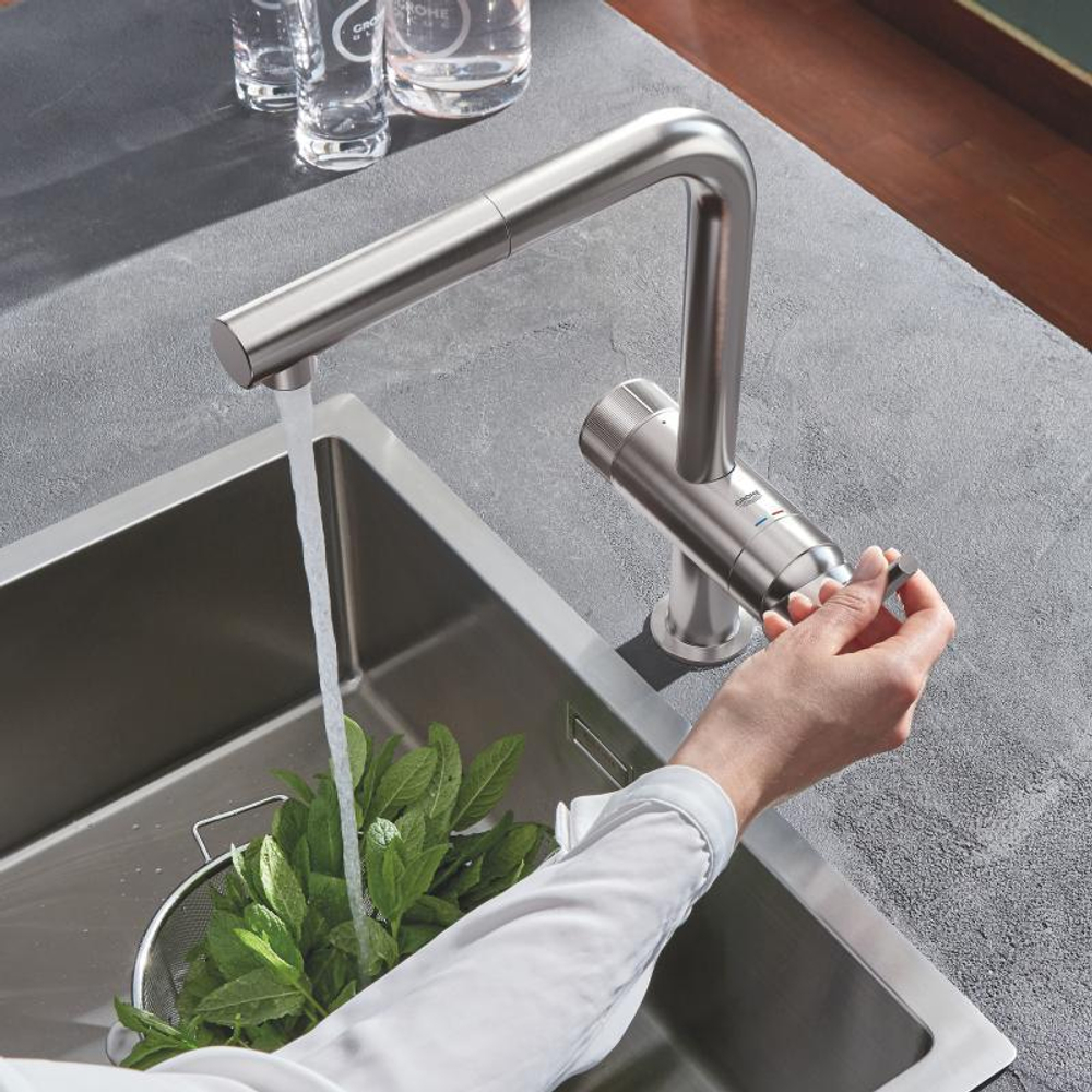 Смеситель для кухни GROHE Blue Pure Minta с функцией фильтрации, суперсталь витринный образец