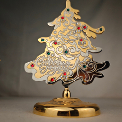 Елка сувенирная "С Новым годом!" с фианитами (Златоустовская гравюра)