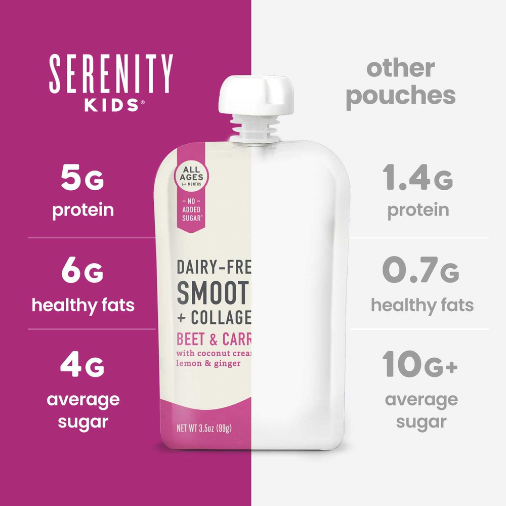 Serenity Kids, безмолочный смузи с коллагеном, свекла и морковь, для детей от 6 месяцев, 99 г (3,5 унции)