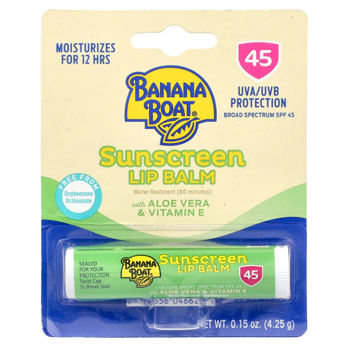 Banana Boat, Солнцезащитный бальзам для губ с алоэ вера и витамином E, SPF 45, 4,25 г (0,15 унции)