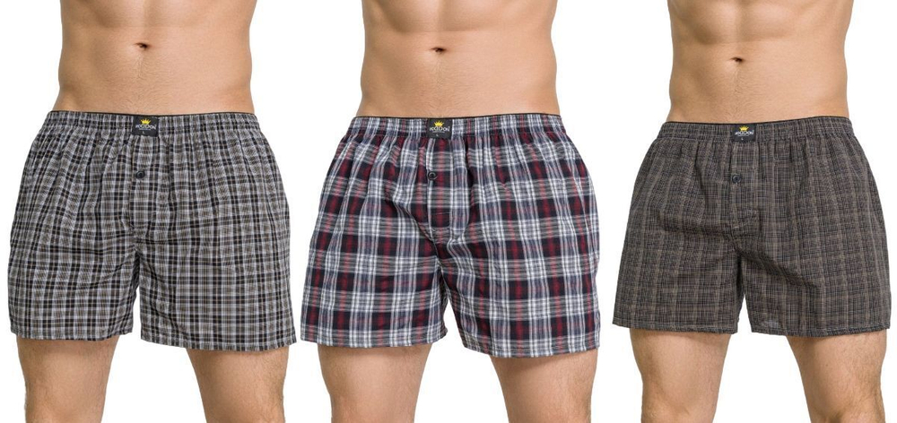 Набор из 3 мужских трусов-шортов в клетку (Размер: S) (Цвет: разноцветный)