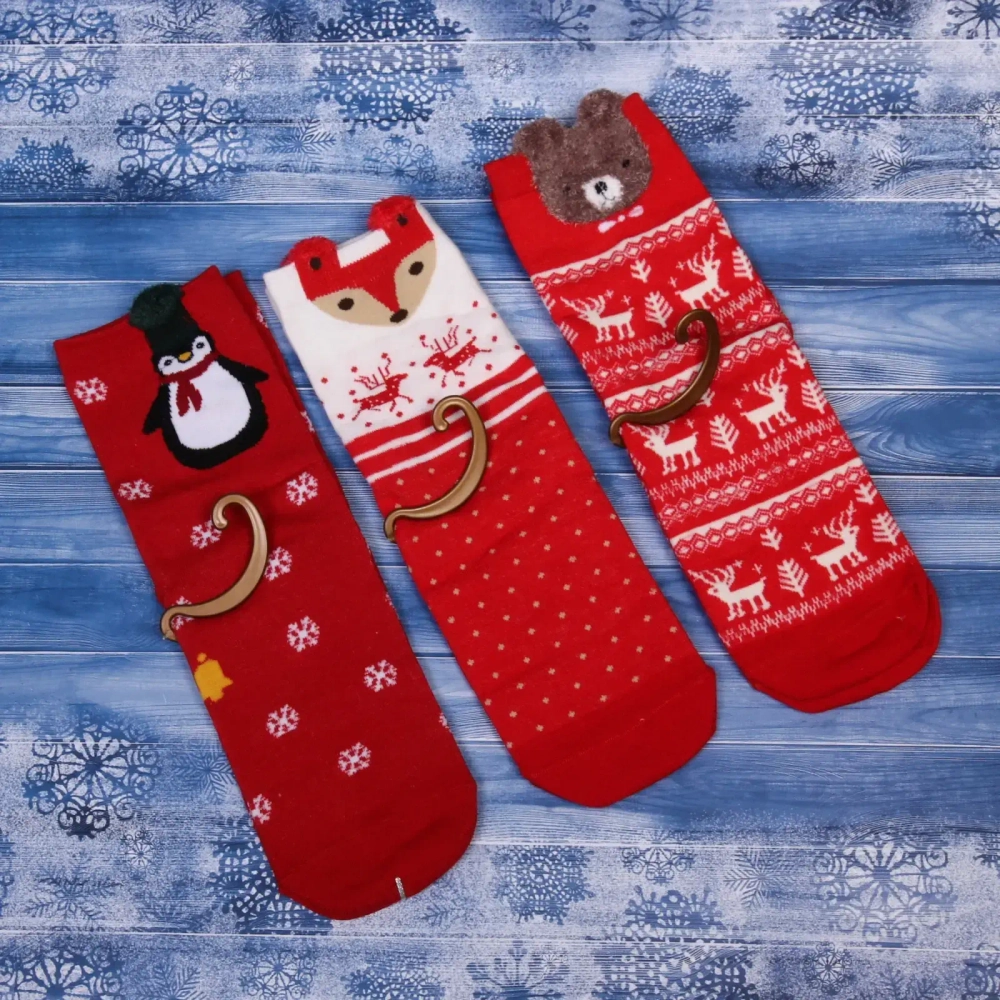 Носки женские «Новогодняя сказка «, микс 4 цвета, р-р 36-39 (крючок, пакет, стикер)