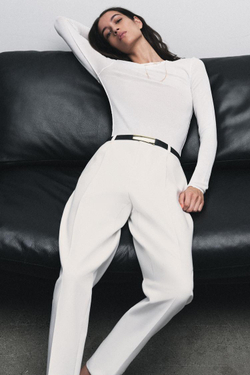 ZARA ПРЯМЫЕ БРЮКИ С ПОЯСОМ, ЭКРЮ