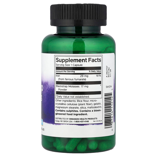Swanson, черная патока с железом, 120 капсул