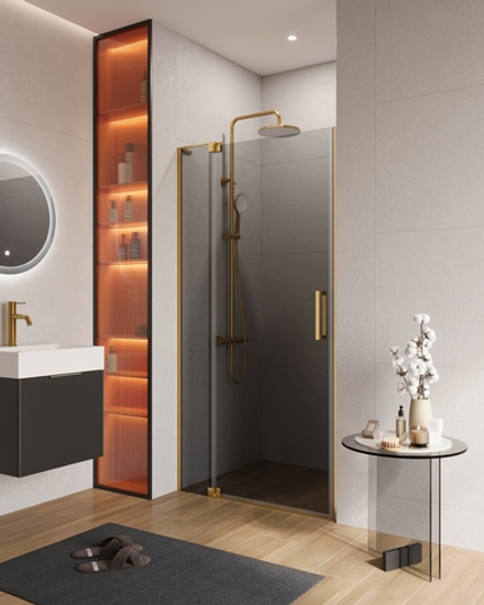 Душевая дверь в нишу Cezares SLIDER-B-1-90/100-GRIGIO-BORO, профиль брашированное золото