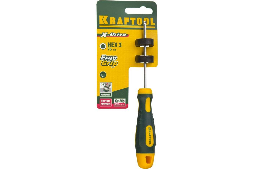 Отвертка KRAFTOOL Cr-Mo-V сталь, двухкомпонентная противоскользящая рукоятка, HEX, №3x75мм 250075-3-075